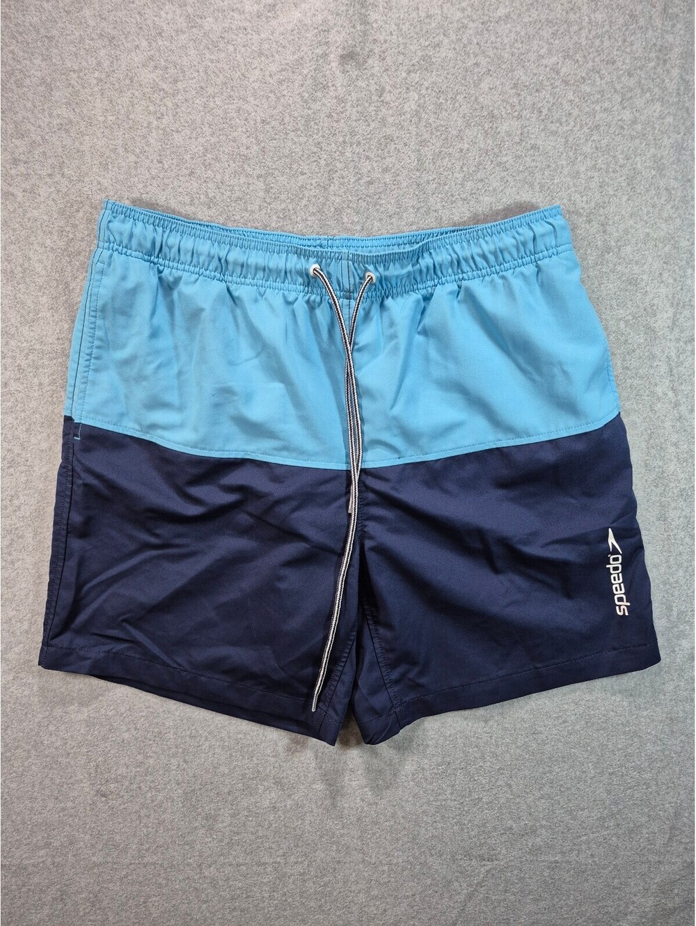 Speedo Men’s XL Swim Trunks Blue Navy Colorblock Mesh Lined Drawstring